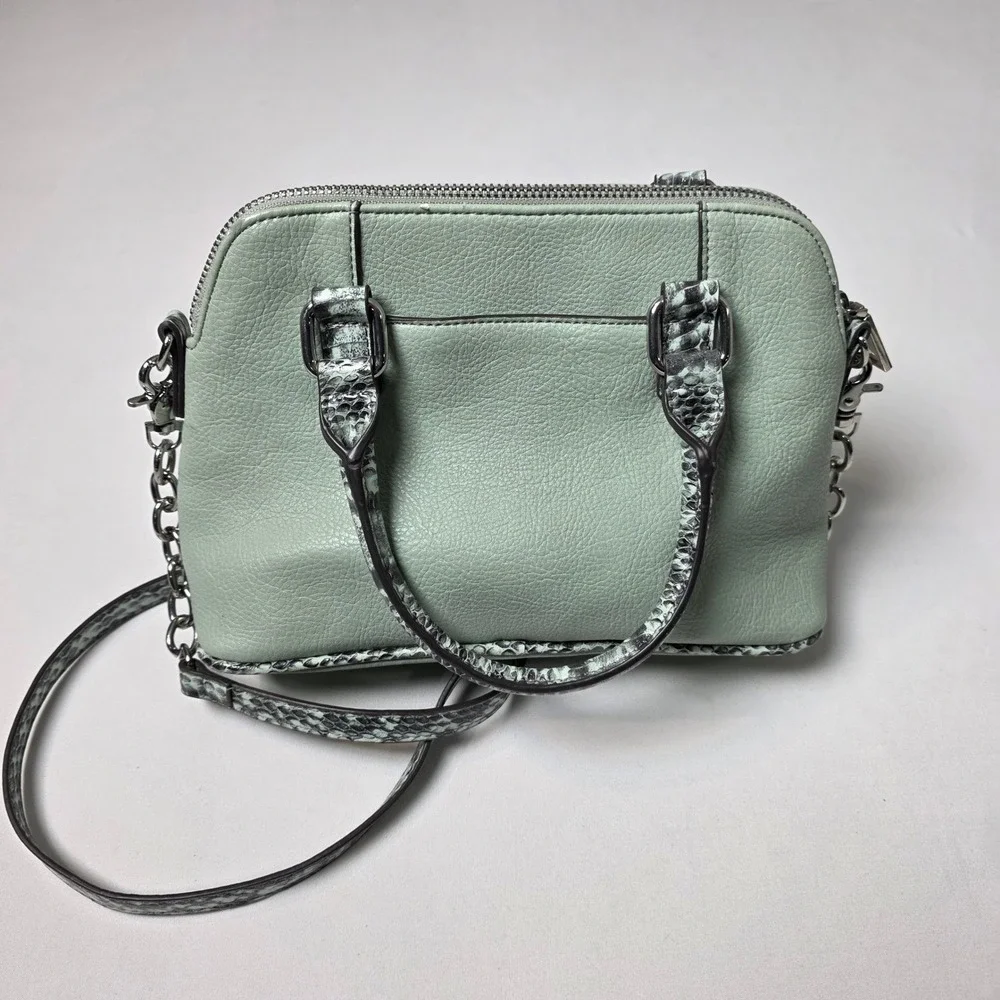 Liz Claiborne Mini Satchel Dome‎ Crossbody Bag Medium Mint Green Snakeskin Trim